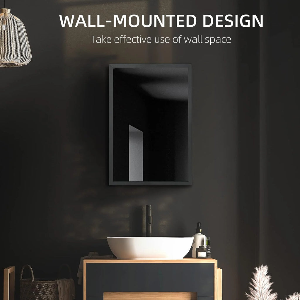 Black Wall-Mounted Stainless Steel Medicine Cabinet with Mirror O934336