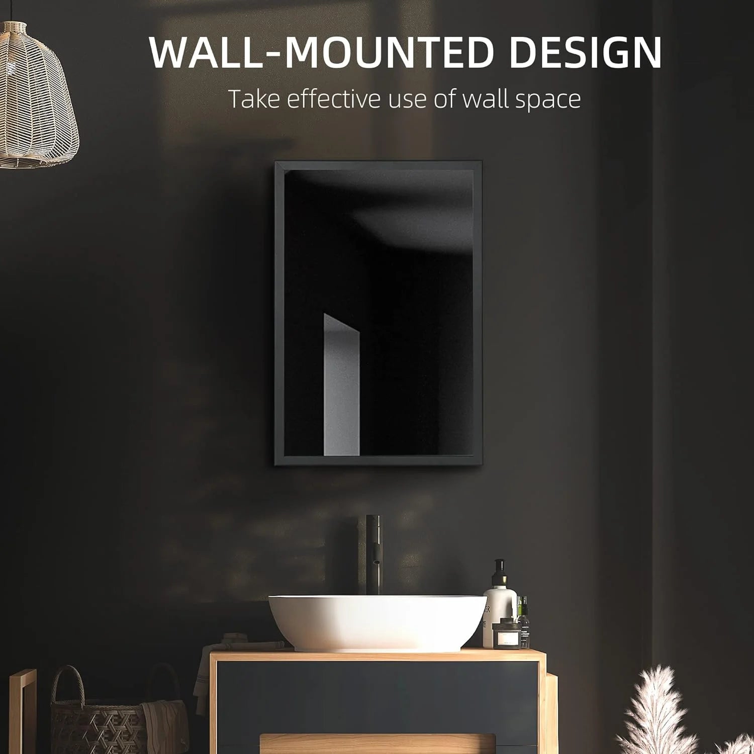 Black Wall-Mounted Stainless Steel Medicine Cabinet with Mirror O934336