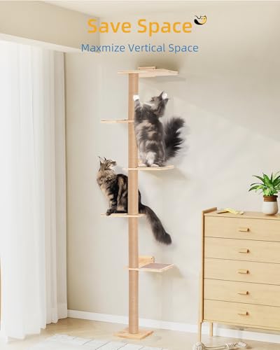 Tall Cat Tree with 15.8in Large Perch, 5 Tier Floor to Ceiling Cat Tower with Carpeted Mats, 80.3inch Cat Scratching Pole W634699