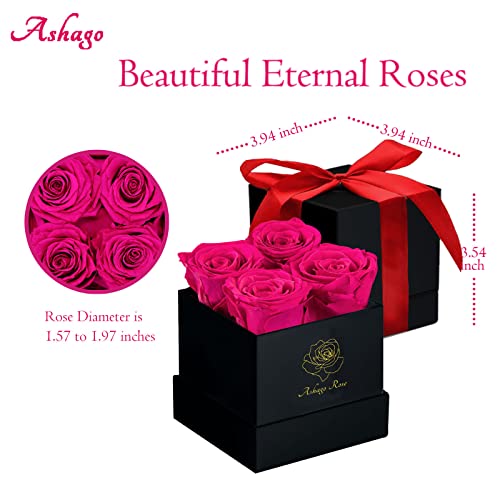 Square Black Box 4 Pink Preserved Roses M239806