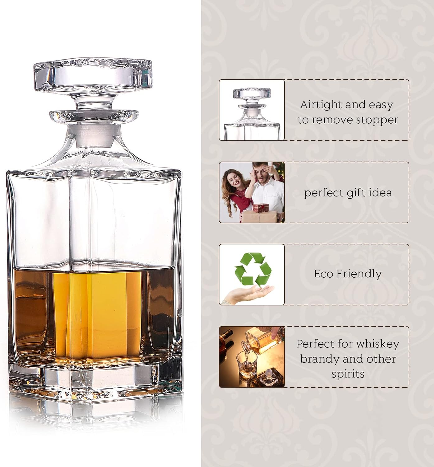 Glass Decanter with Airtight Stopper, 25.97 oz K46419