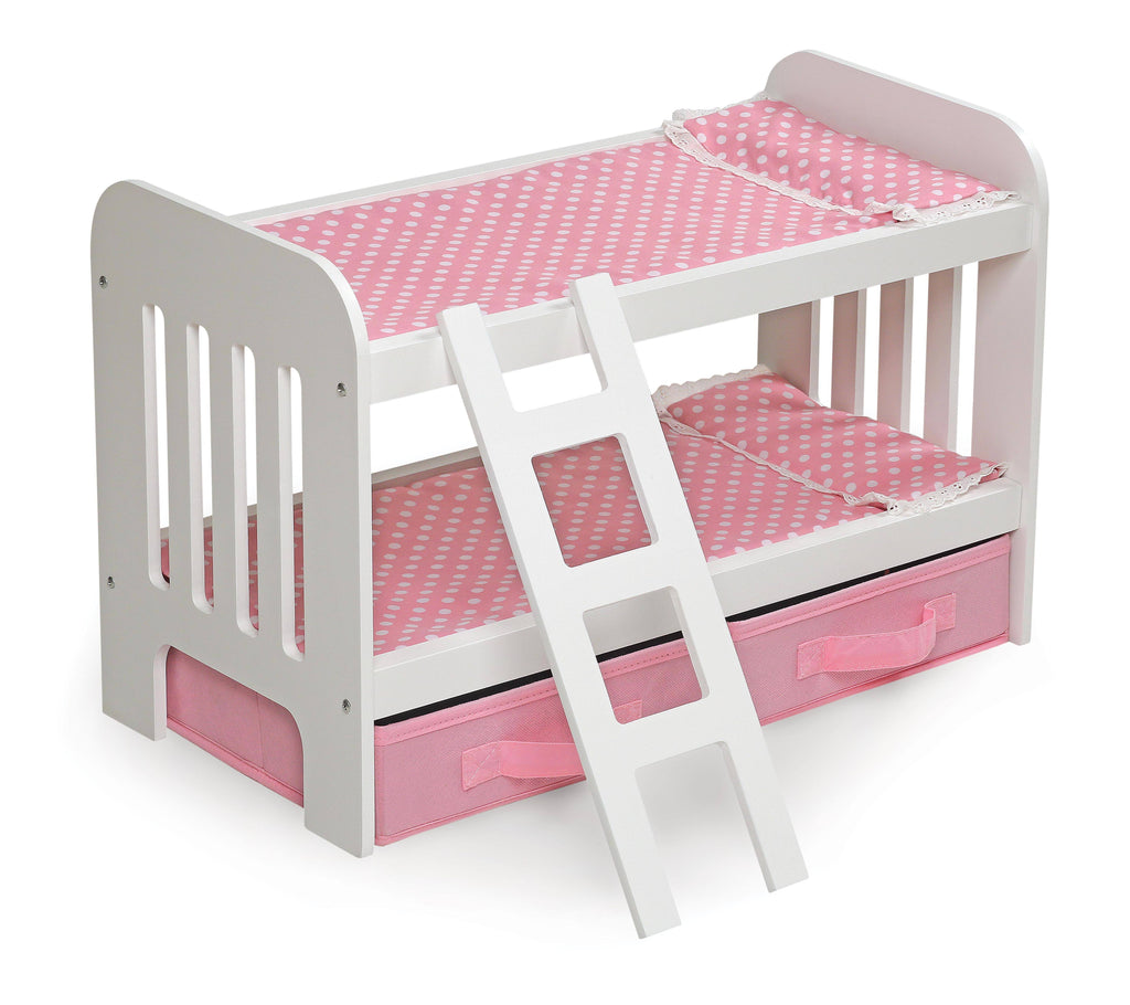 Doll Bunk Bed with Ladder and Two Storage Baskets - Pink L375189