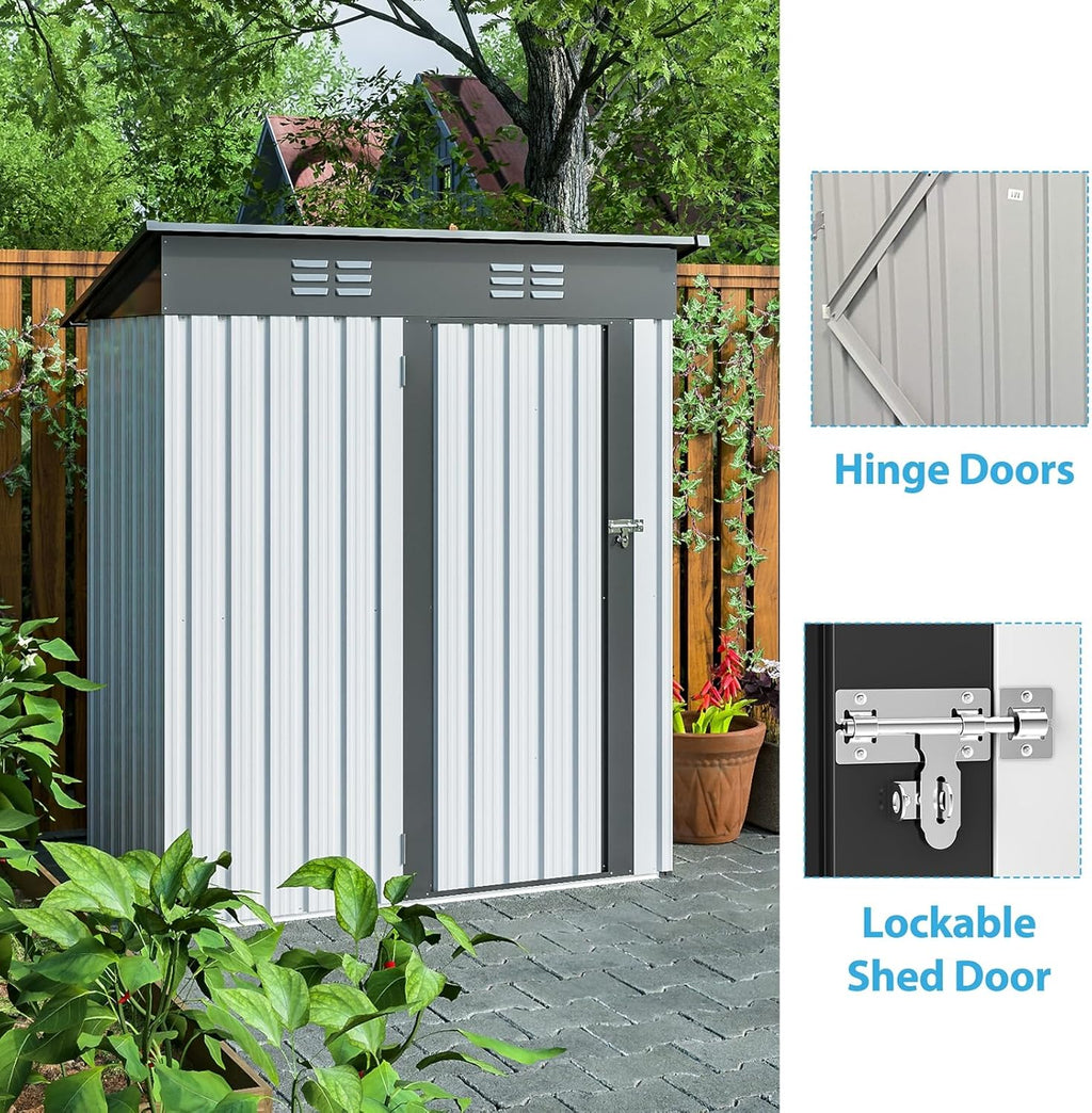 5 X 3 Ft Galvanized Metal Outdoor Storage Shed with Lockable Doors K701