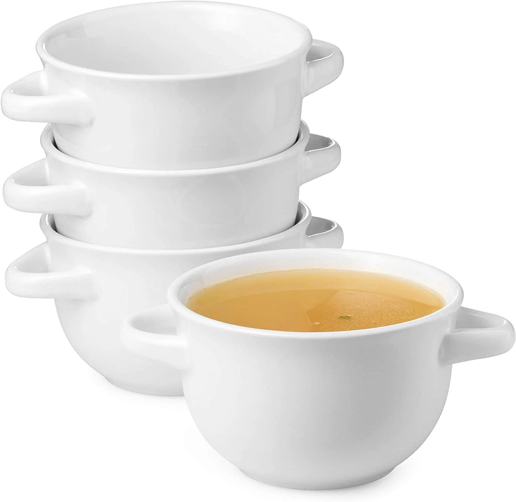 18 oz White Soup Bowls with Handles, Set of 4 D7848
