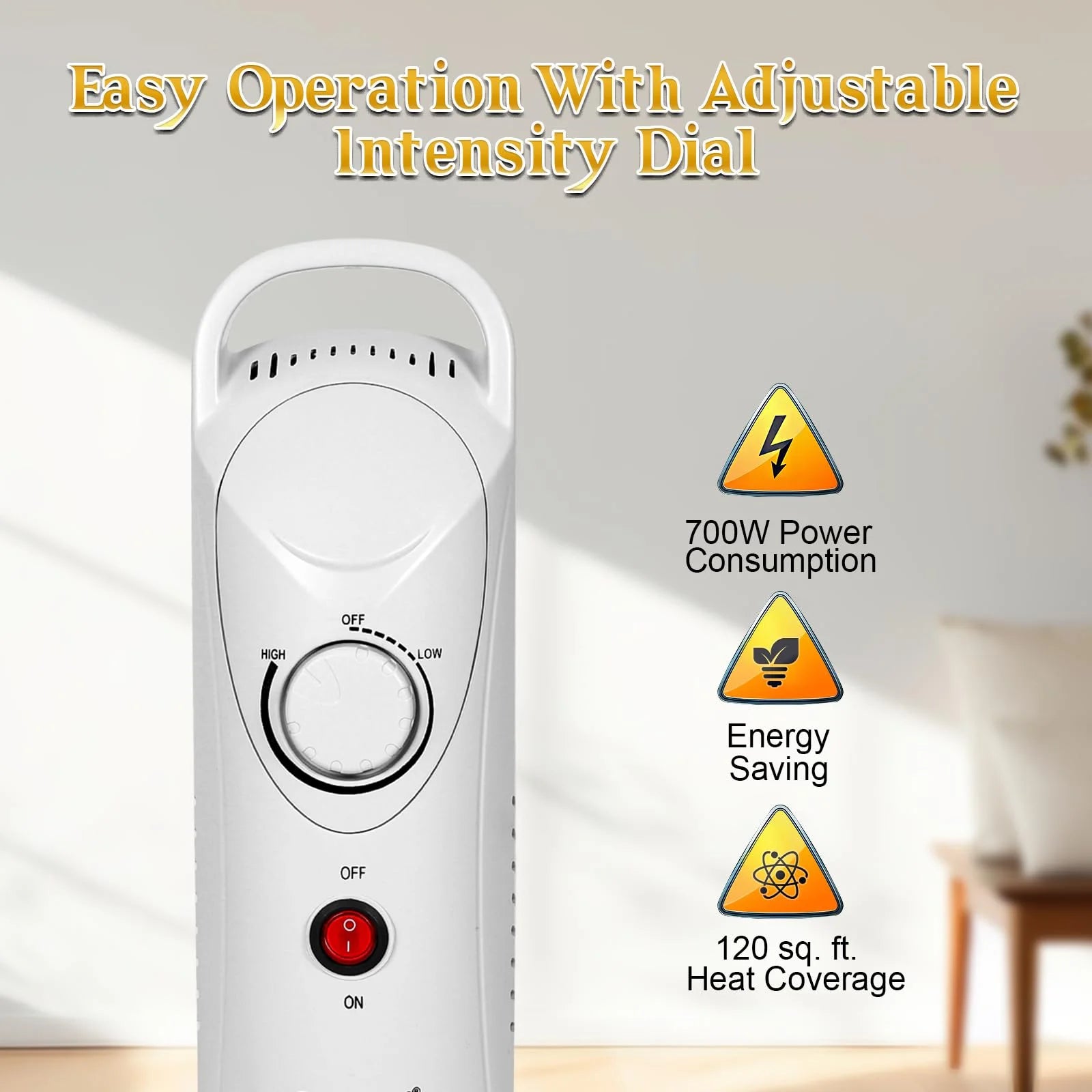 Mini Electric Oil Filled Radiator 7-Fin Space Heater, 700W, White C63792