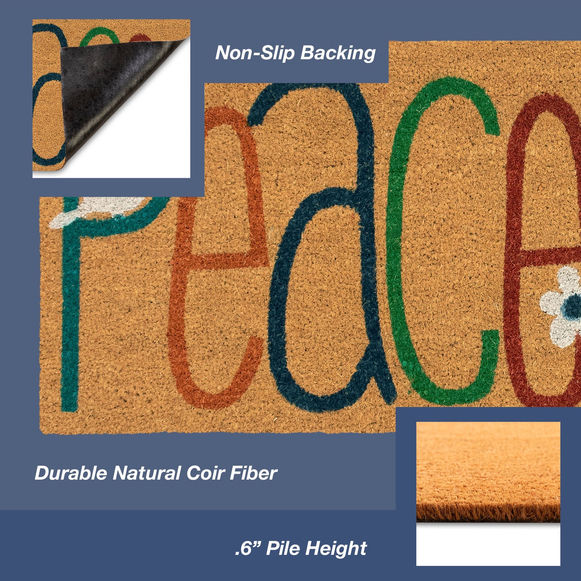 Natura Peace Coir Doormat with Non-Slip Backing