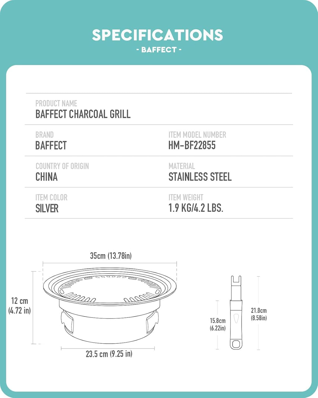 13.7 inch Non-stick Stainless Steel Charcoal Grill O890