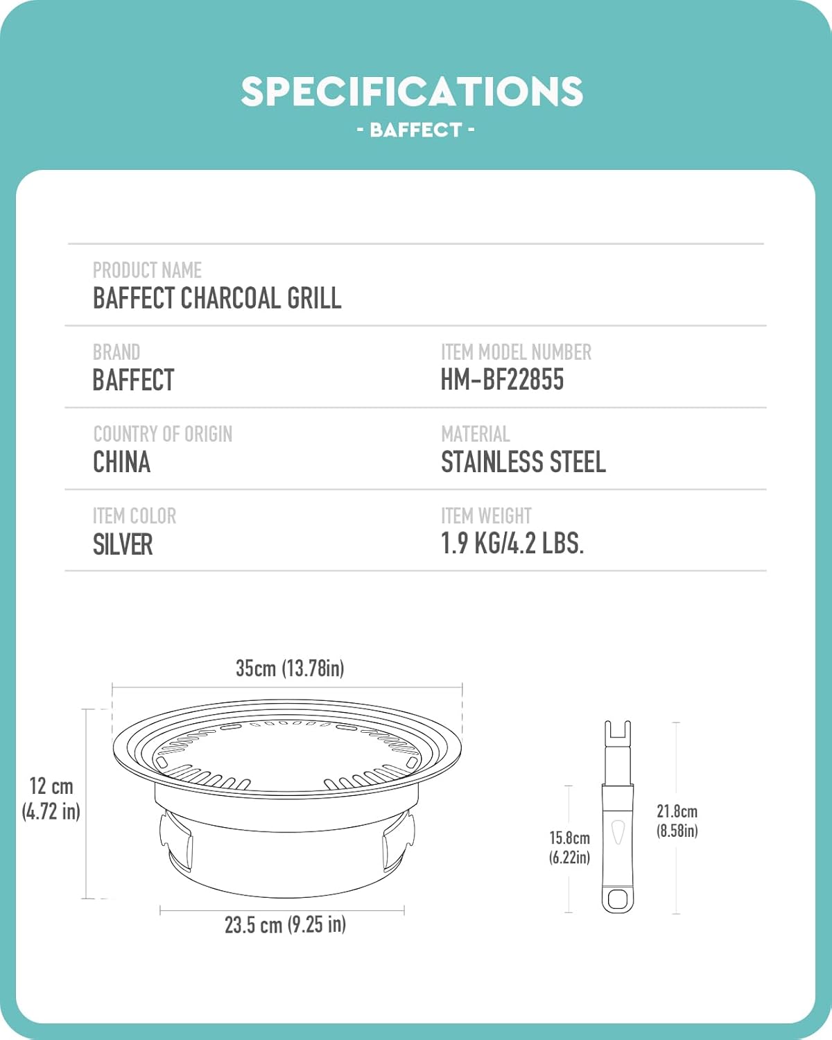 13.7 inch Non-stick Stainless Steel Charcoal Grill O890