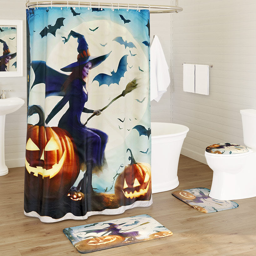 Halloween Bath Rugs and Shower Curtain 16-Pc Set I1520
