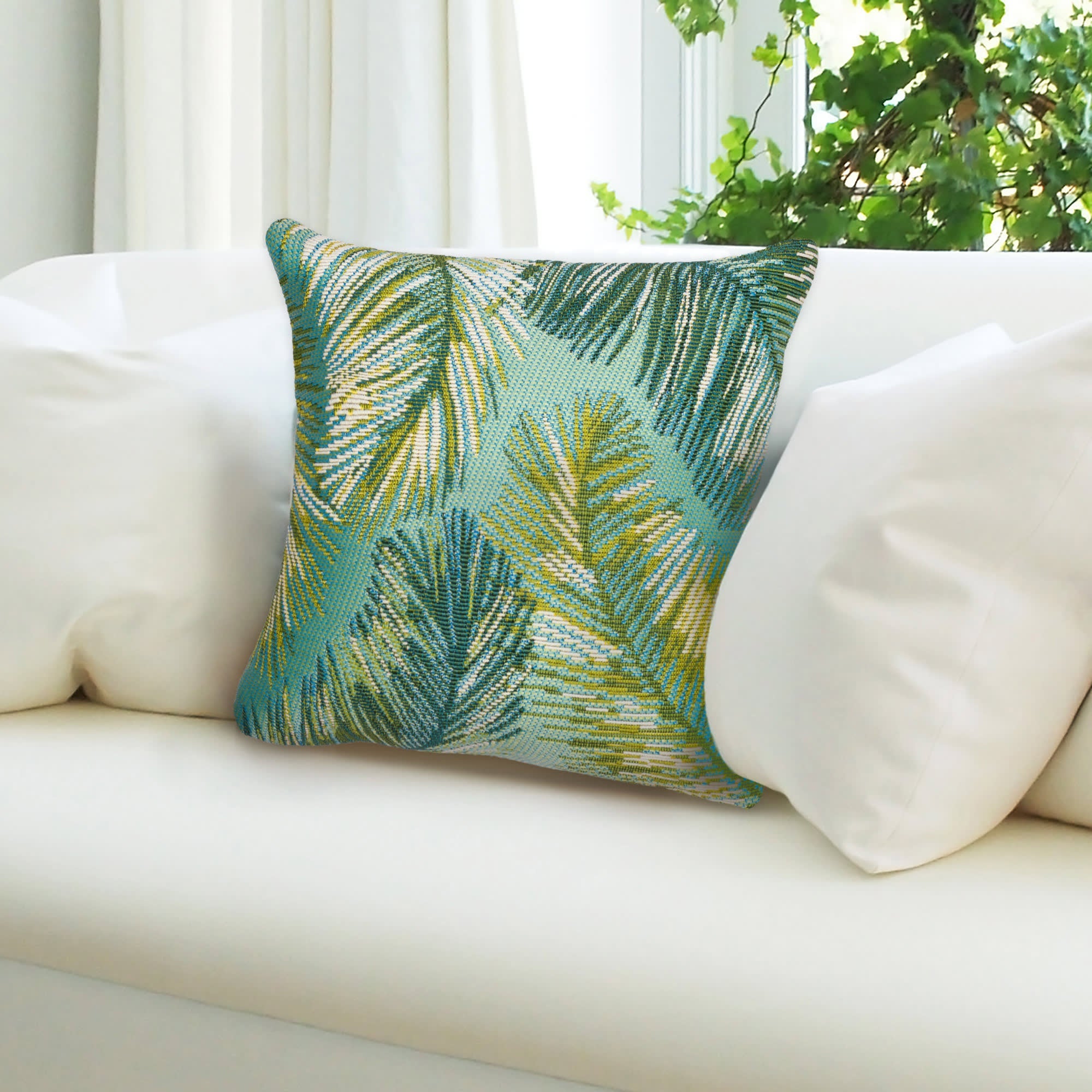 Marina Palm Border Indoor Outdoor Throw Pillow