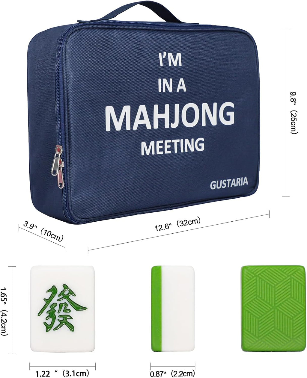 1.65'' Large Size 146 Green Tiles Mahjong Set with Blue Carrying Bag P9264