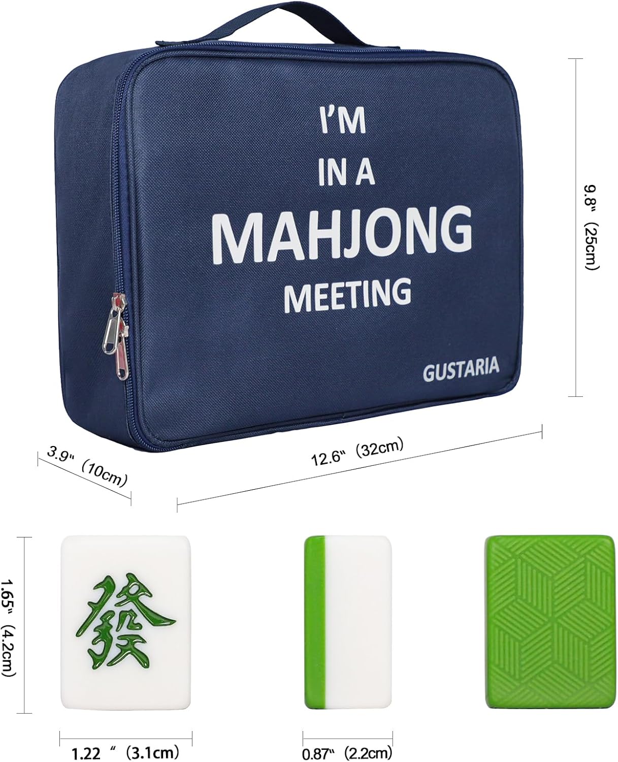 1.65'' Large Size 146 Green Tiles Mahjong Set with Blue Carrying Bag P9264
