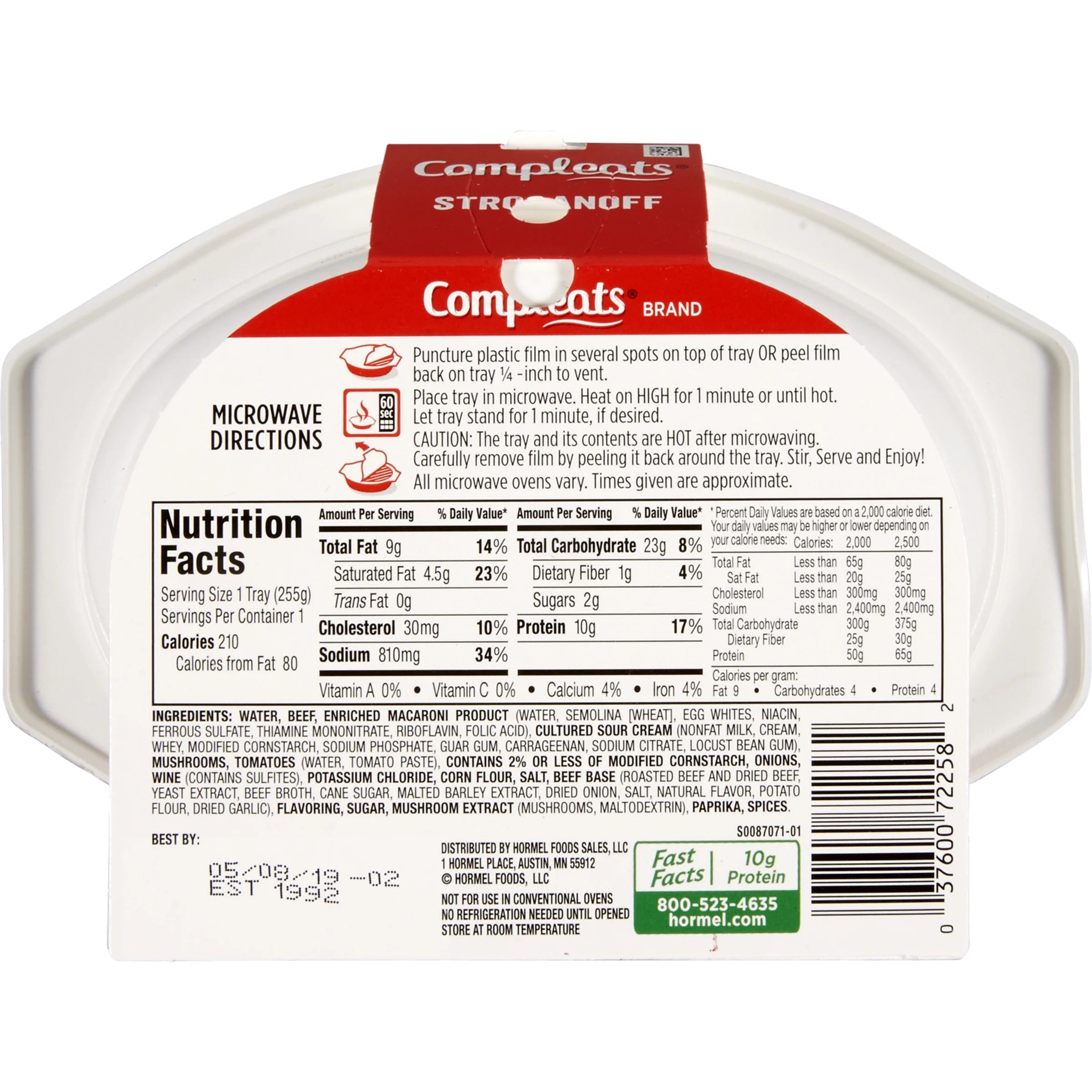 Shelf Stable Stroganoff 9 oz Plastic Tray U396