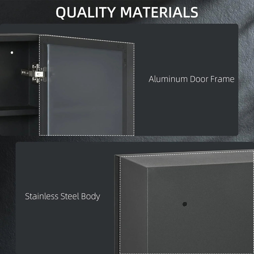 Black Wall-Mounted Stainless Steel Medicine Cabinet with Mirror O934336