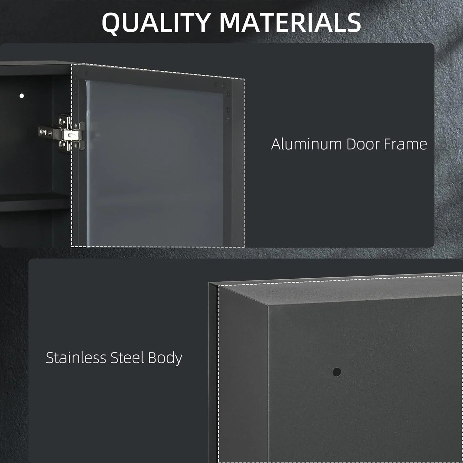 Black Wall-Mounted Stainless Steel Medicine Cabinet with Mirror O934336