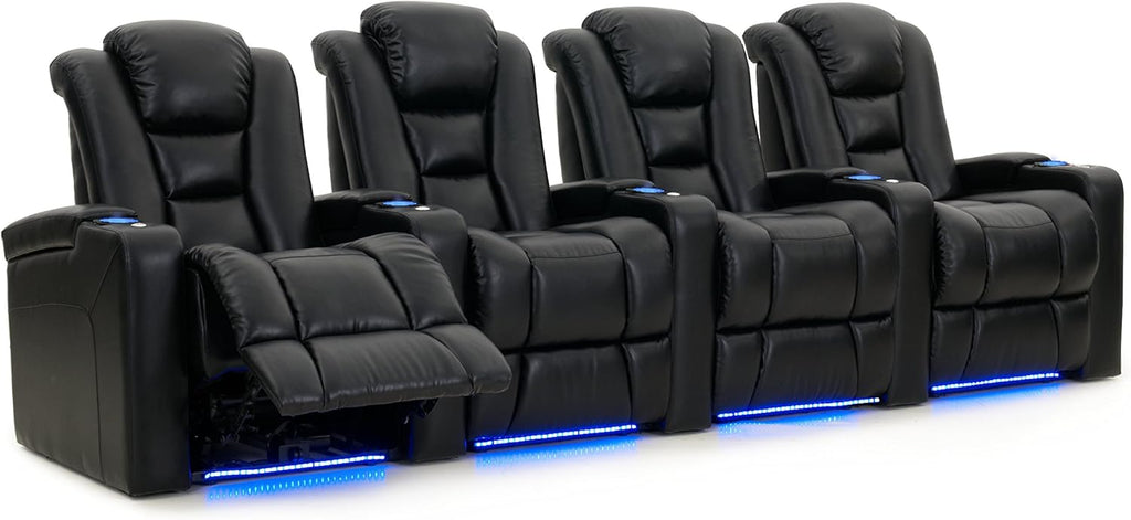 Black Bonded Leather Power Recline Row of 4 Home Theater Seats X162