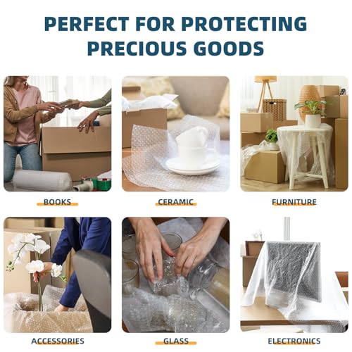 Bubble Cushioning Wrap 2 Pack 12 Inch x 72ft Total, Clear Bubble Packing Roll B9129