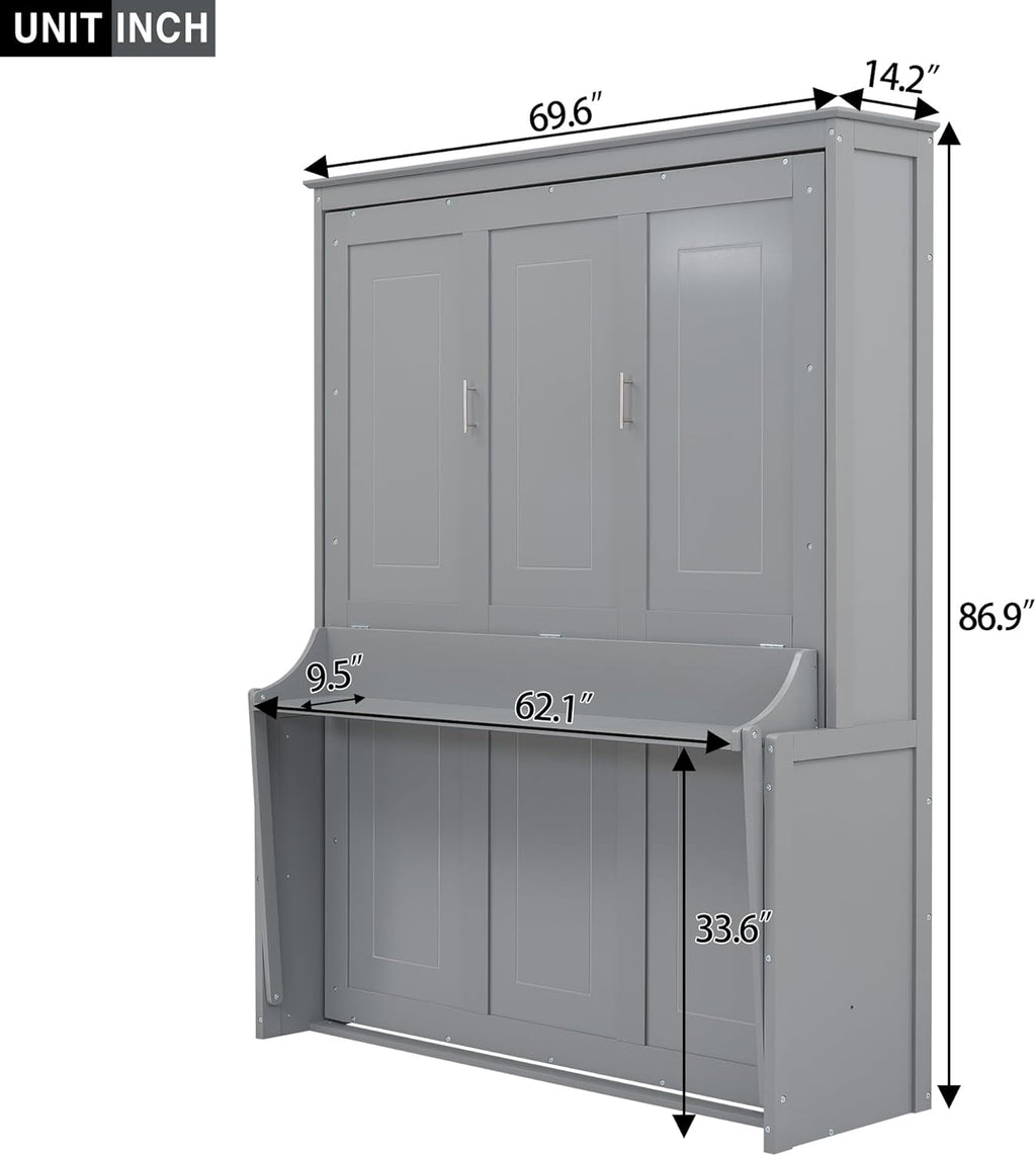 Gray Queen Murphy Bed with Shelf G5108