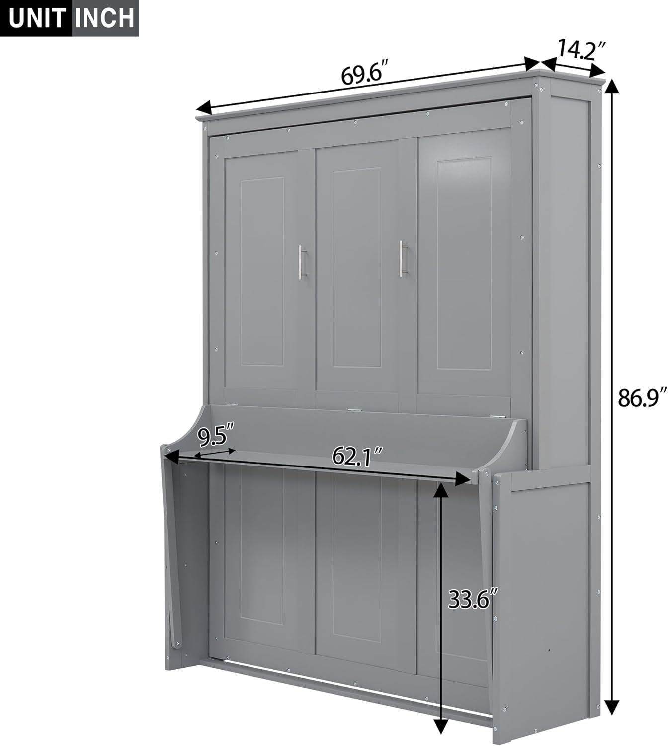 Gray Queen Murphy Bed with Shelf G5108