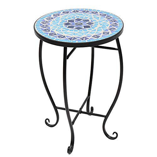 14 Inch Blue Mosaic Round Side Table H955535