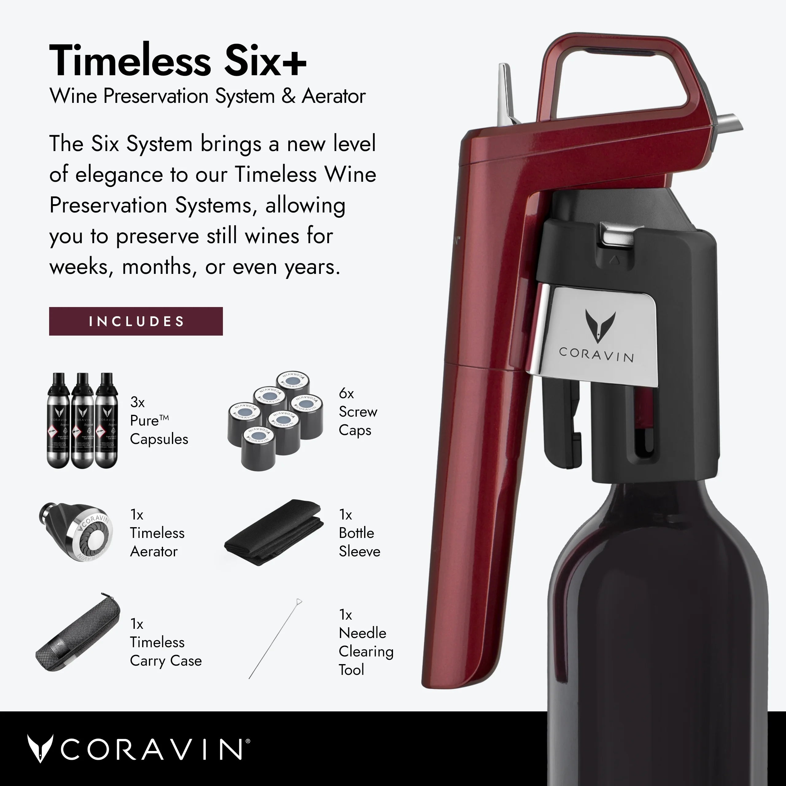 Burgundy Wine Preservation System with 3 Gas Capsules H5530