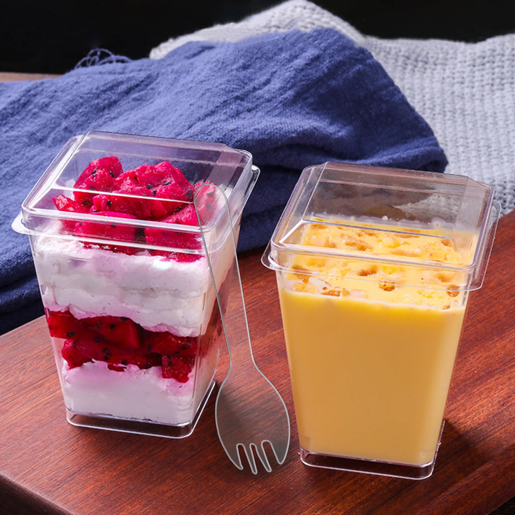 100 Pack 5.4oz Clear Dessert Cups with Lids and Spoons E1825