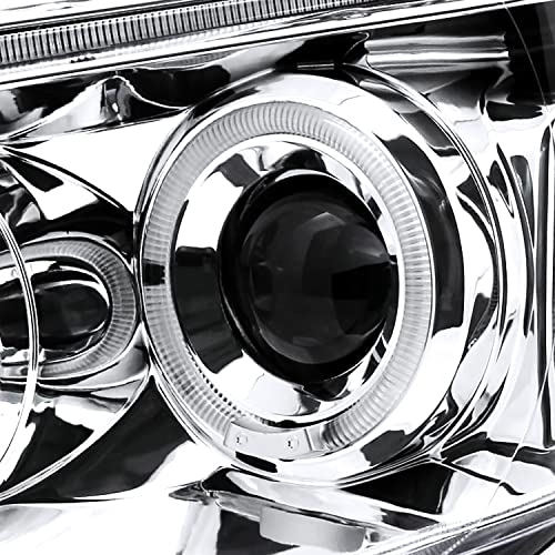 LED Halo Chrome Housing Clear Lens Projector Headlights Pair F909
