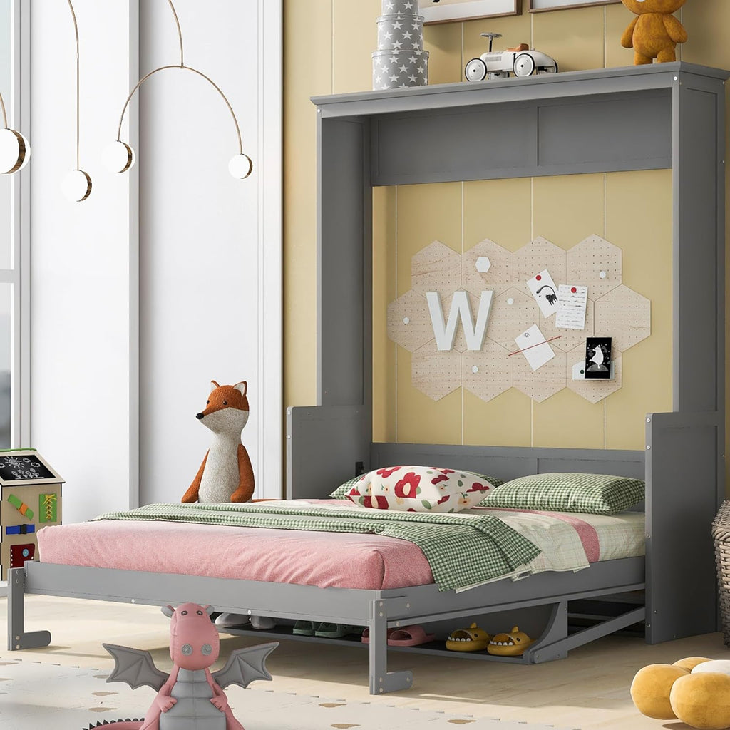 Gray Queen Murphy Bed with Shelf G5108