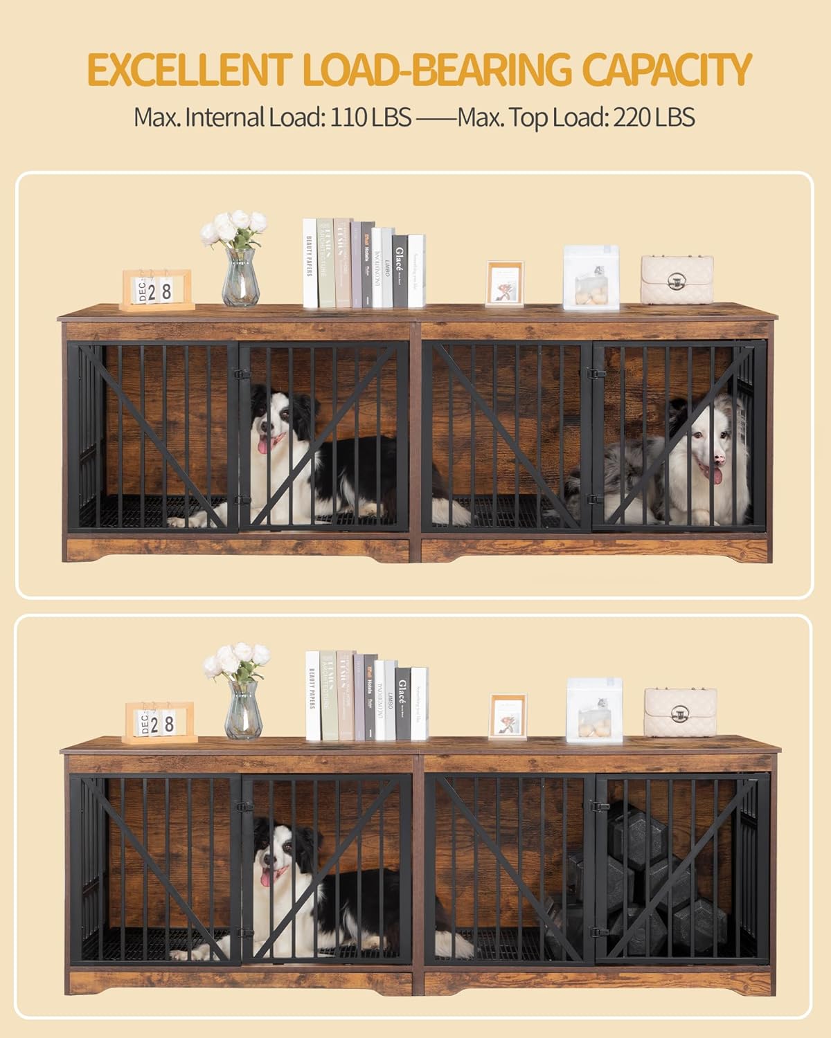 Brown Wood Dog Crate Furniture with Divider N94218