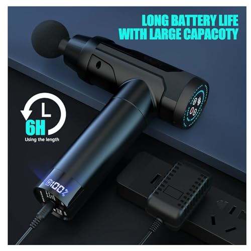 Black Percussion Massage Gun with 6 Replacement Heads R145620