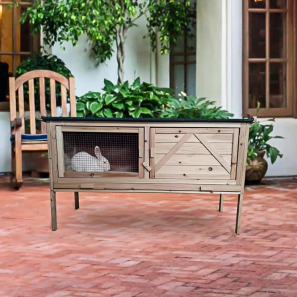 Outdoor Wooden Rabbit Hutch with Open-up Roof and Pull Out Tray E6086
