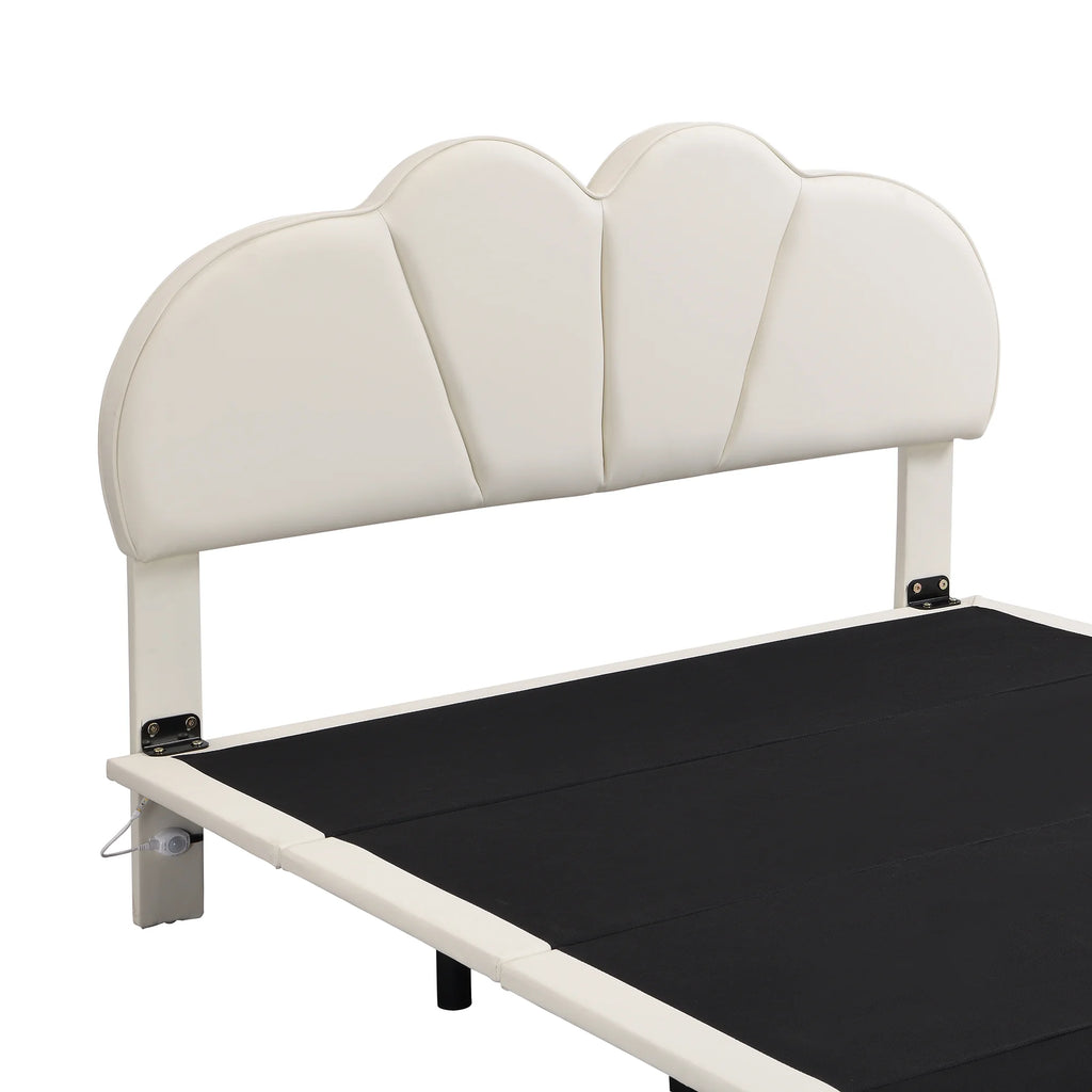 Beige Full Size Upholstered Platform Bed with LED Lights Y90169
