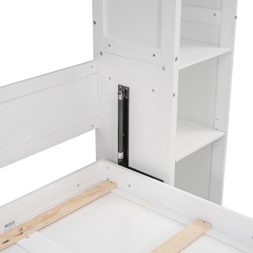 Queen Size Foldable Wood Wall Bed Frame with Shelves and LED Lights W867324