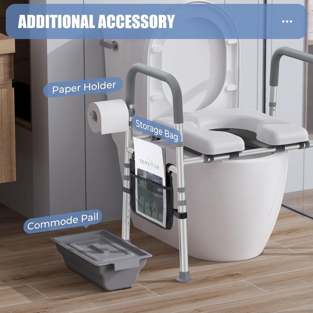 Raised Toilet Seat with Handles, Heavy Duty 400lb Adjustable Toilet Seat with Safety Frame E8759