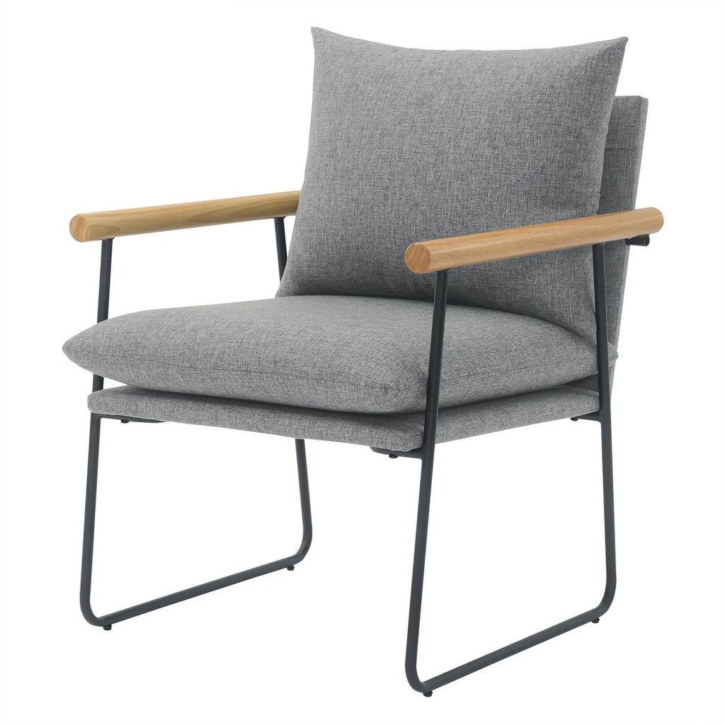 Charcoal Fabric Armchair with Natural Arms and Black Sled Base R928