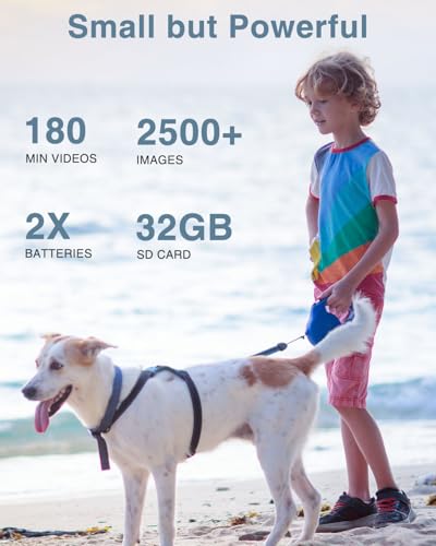 FHD 1080P Point and Shoot Kids Camera with 32GB Card, 2 Batteries, 16X Zoom Anti Shake Date Stamp, Pink G120