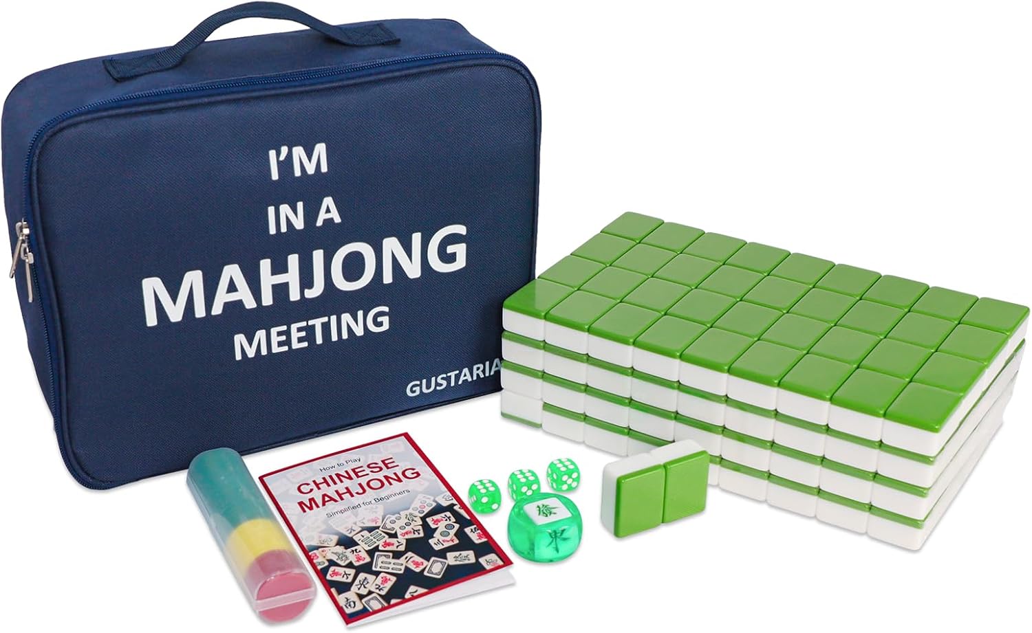 1.65'' Large Size 146 Green Tiles Mahjong Set with Blue Carrying Bag P9264