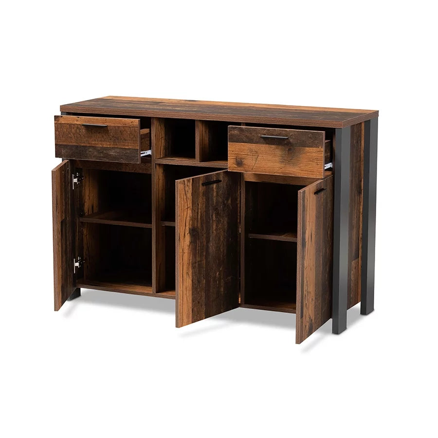 Rustic Brown Wood and Grey Metal 2-Door Sideboard Buffet D53197