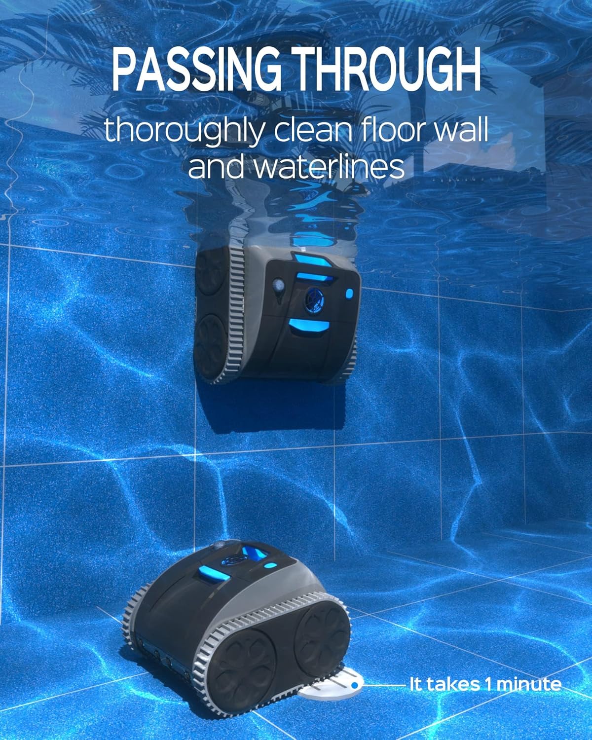 Wall Climbing Robotic Pool Cleaner with APP, 15000mAH Battery, LED Indicator Z584