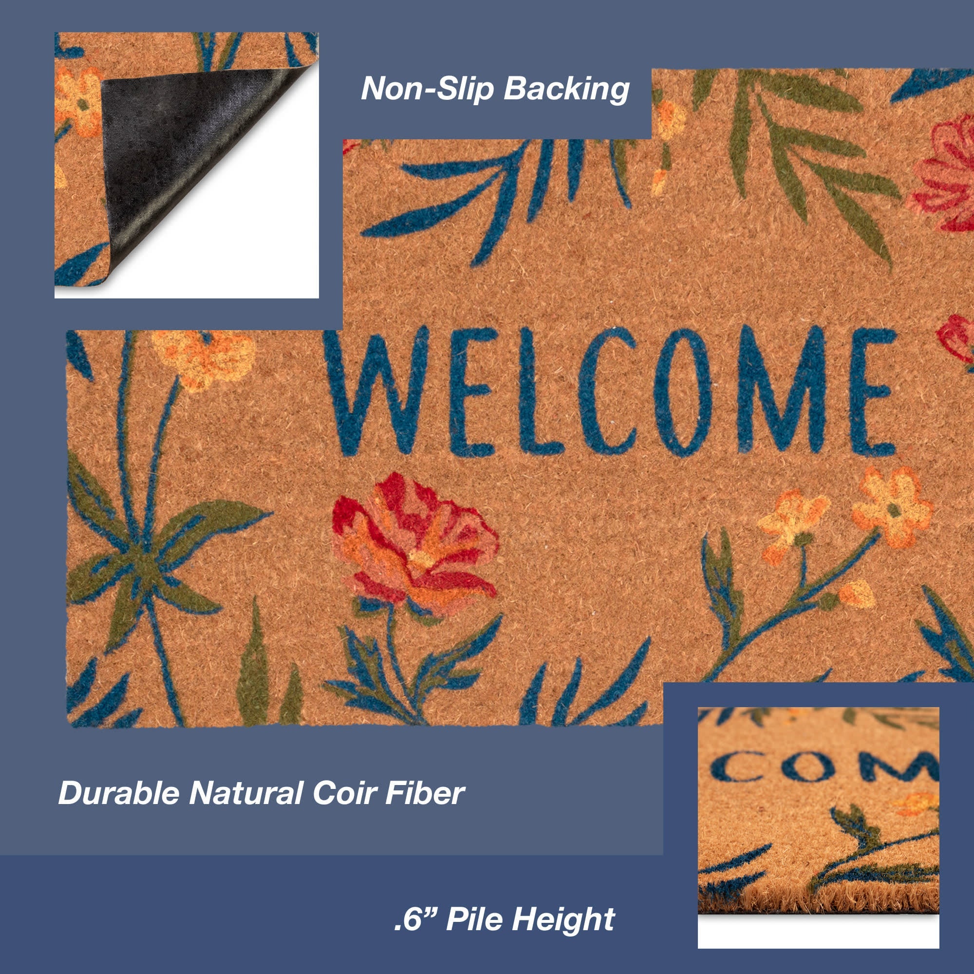Natura Floral Welcome Coir Doormat with Non-Slip Backing
