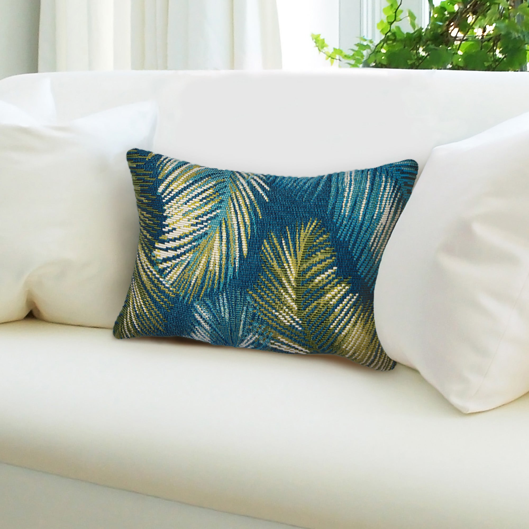 Marina Palm Border Indoor Outdoor Throw Pillow