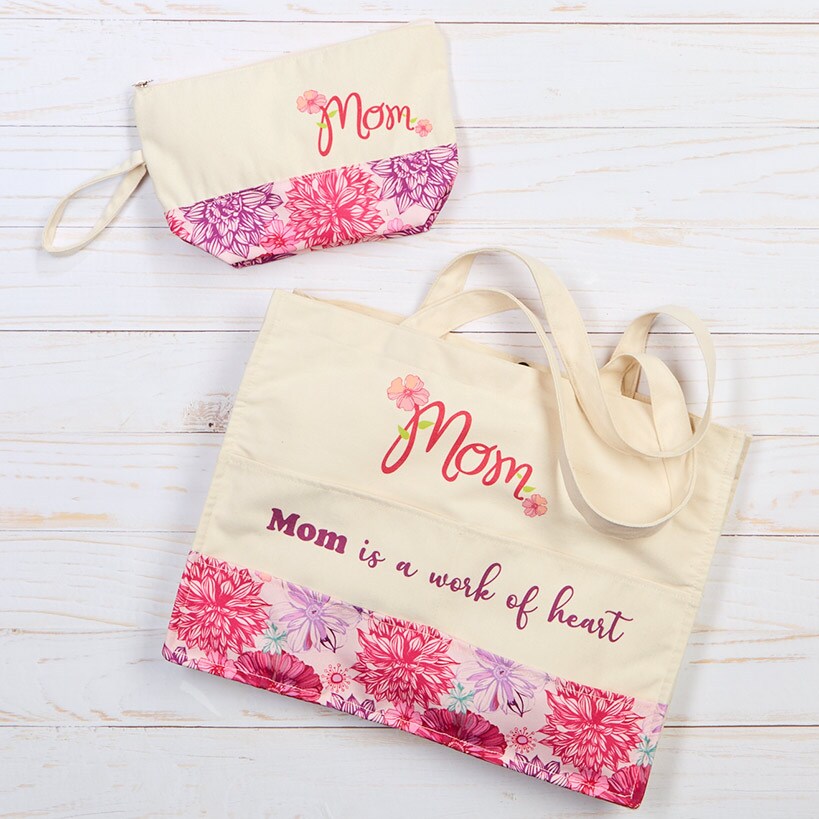 Mom Or Grandma Themed Tote and Clutch Set