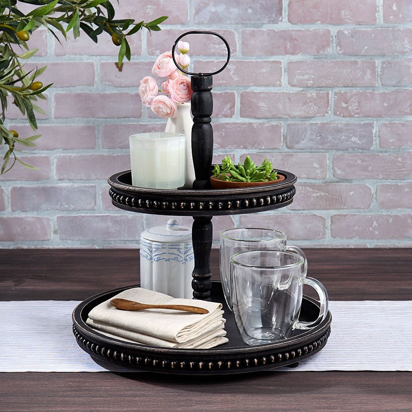 Beaded Wood Round Trays