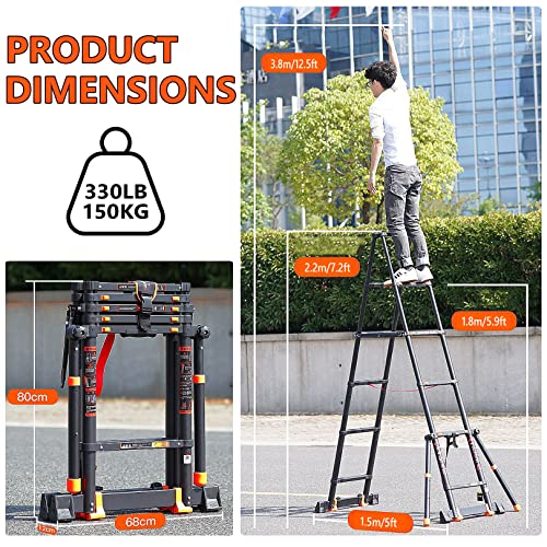 Telescoping Ladder with 2 Triangle Stabilizers, 330lbs Capacity J965043
