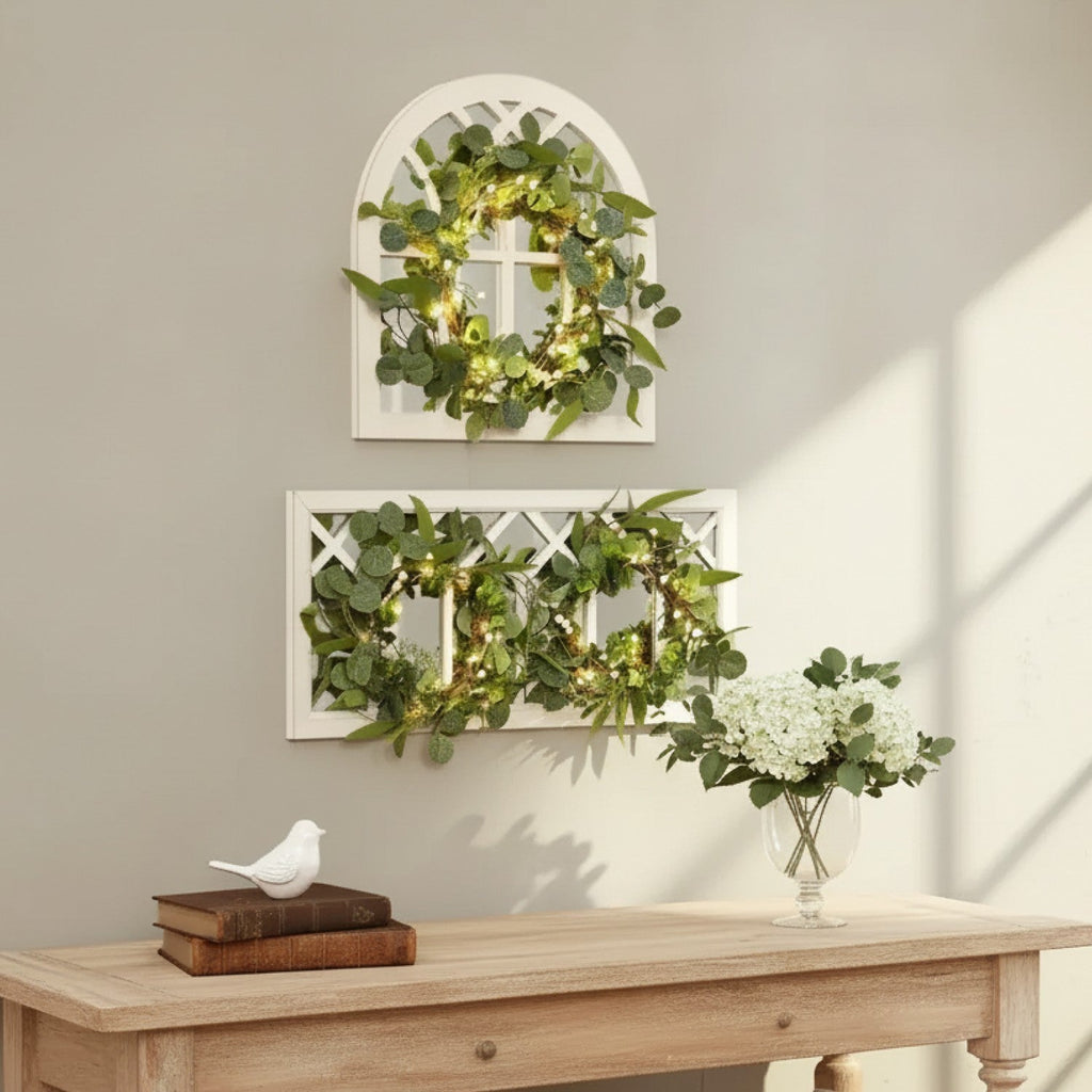 Lighted Country Wall Mirror with Wreath K5572