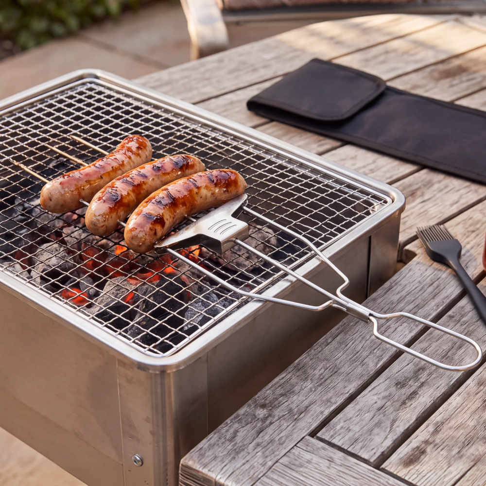 Stainless Steel BBQ Skewer with Brush and Storage Pouch