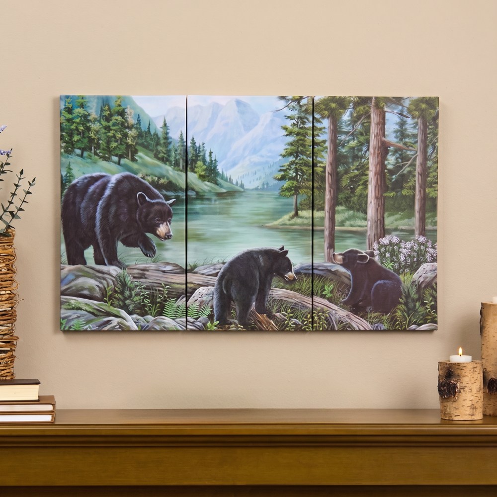 Woodland Animal Canvas Wall Art Trio - Bear or Deer