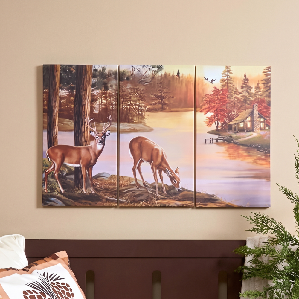Woodland Animal Canvas Wall Art Trio - Bear or Deer