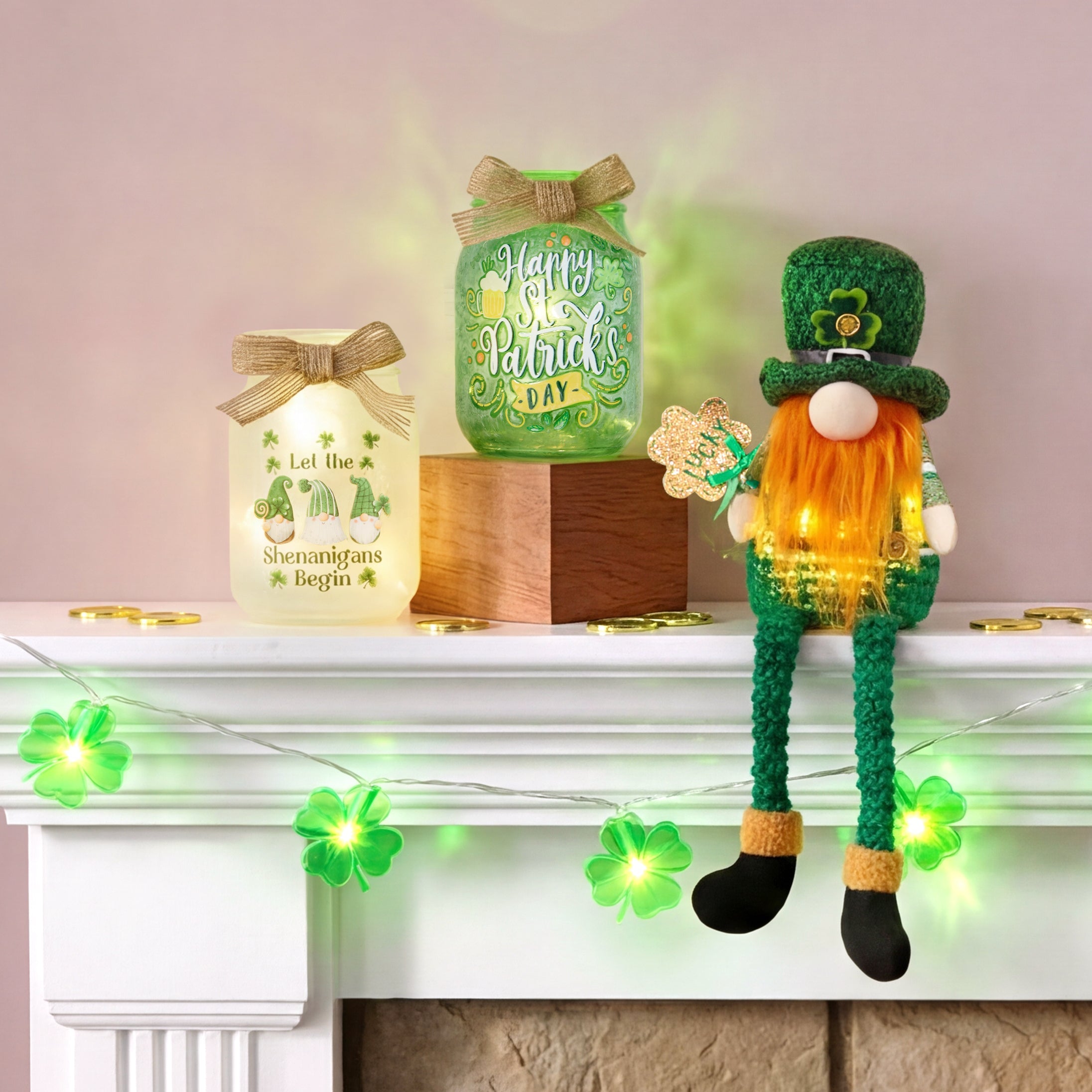 St Patrick's or Valentine's Fairy Light Mason Jar