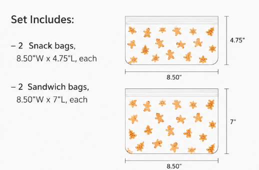 Gingerbread Reusable Food Storage Bags - 4-Pc.